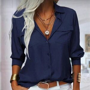 Navy Button-Down Collared Shirt - Effortless Everyday Top
